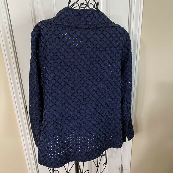 Coldwater Creek Navy Blue Eyelet Jacket Size 16 Zip Front Bomber Style Jacket - Picture 5 of 11